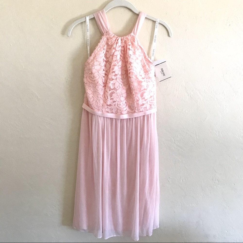 NWT David’s Bridal Short Lace Mesh Halter Dress